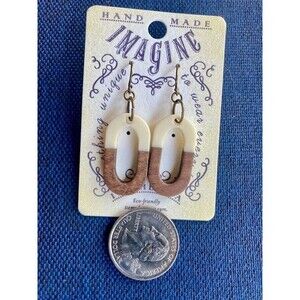 Metric Forest Studio Handmade Dangle Drop Earrings Wood Brass Resin Eco Indie‎